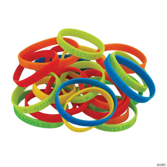 Jesus Loves Me Thin Band Rubber Bracelets - 24 Pc.