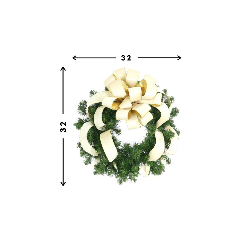 24" Pre-Lit Artificial Pine Christmas Wreath hung on a wooden door