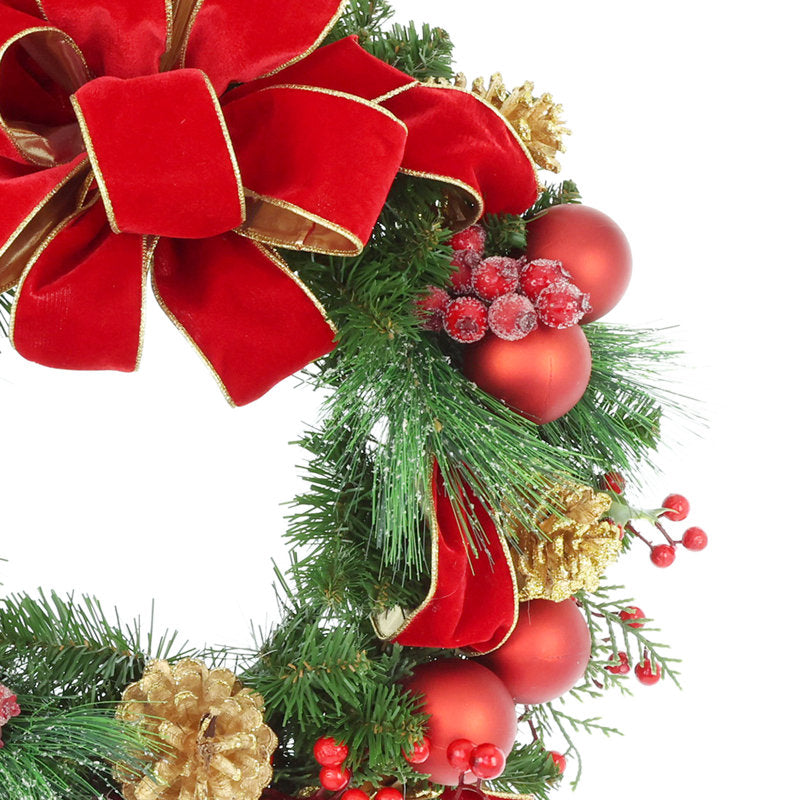 Flocked Artificial Spruce Christmas Wreath as a festive door display