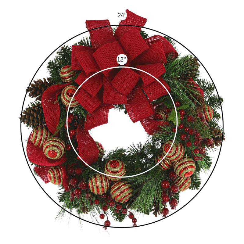 22" Pre-Lit Christmas Wreath on an outdoor entryway
