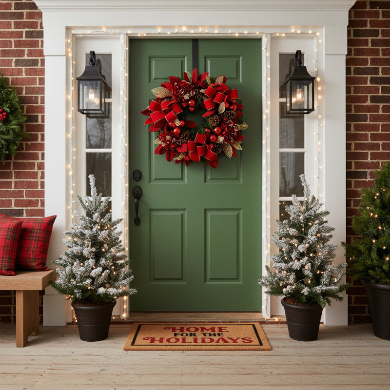 28" Christmas Wreath hanging on a front door