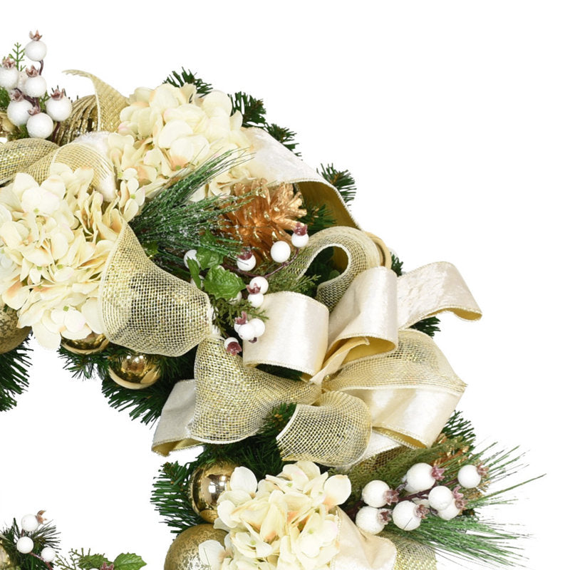 Jolett 32" Holiday Wreath with Hydrangeas, Pinecones, Berries and Bows