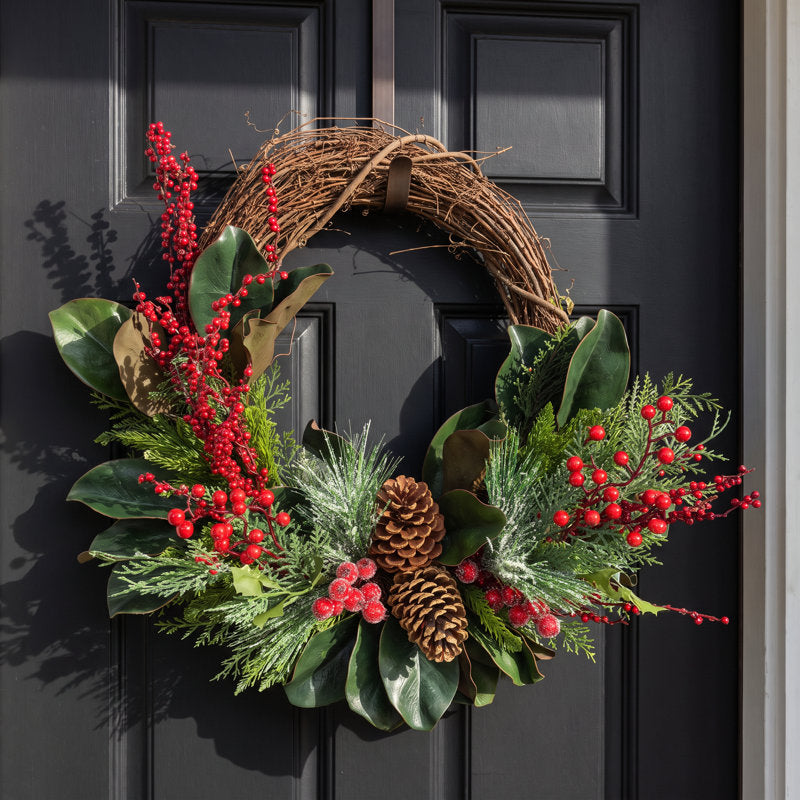 23" Christmas wreath with pinecones and berries
