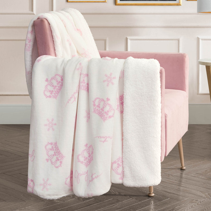 Juicy Couture Plush Reversible Sherpa Throw Blankets