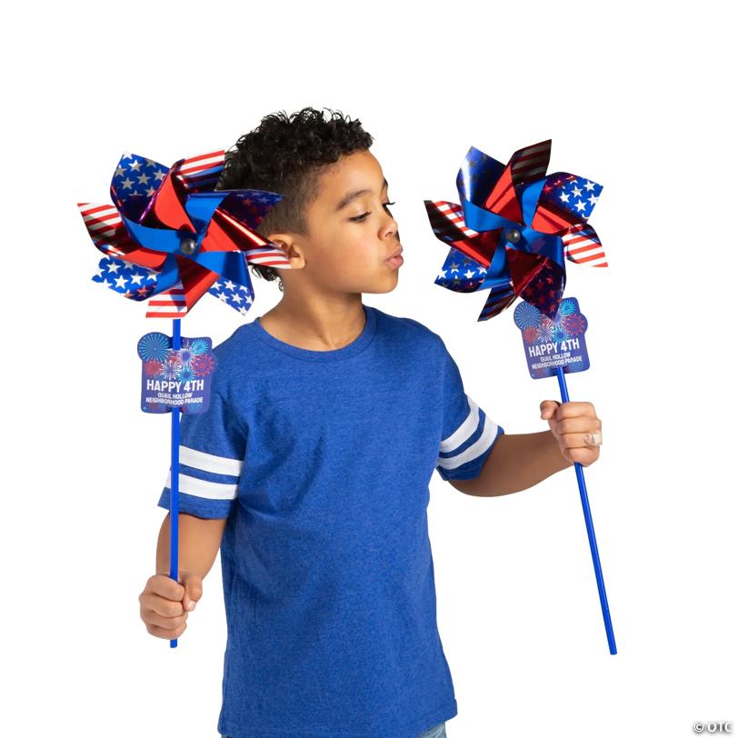 Jumbo Patriotic Pinwheels with Personalized Tags - 24 Pc.