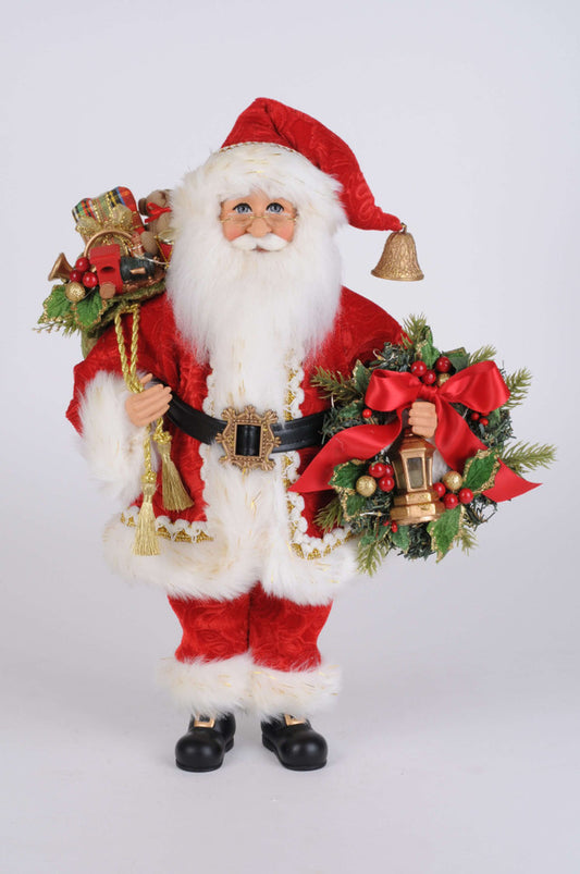 17" Karen Didion Lighted Berry Wreath Santa Festive Decorative Holiday Accent with Lights