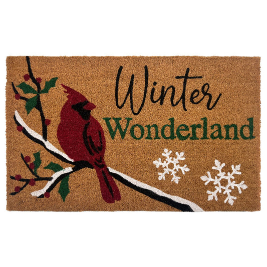 Kate Aurora Christmas Winter Wonderland Cardinal & Snowflakes Bristled Outdoor Welcome Mat - 18"X30"