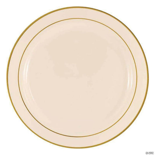 Kaya Collection 7.5" Ivory with Gold Edge Rim Plastic Appetizer/Salad Plates (120 Plates) | USA Decoration®