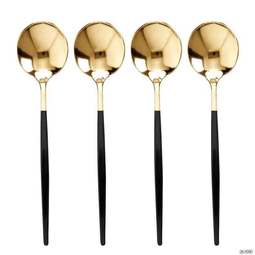 Kaya Collection Gold with Black Handle Moderno Disposable Plastic Dinner Spoons (240 Spoons) | USA Decoration®