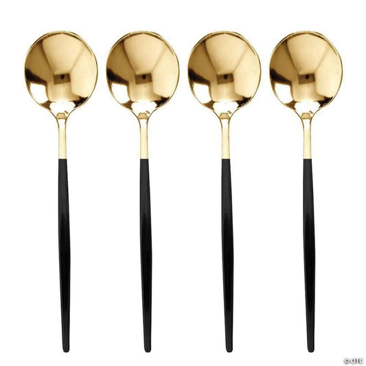 Kaya Collection Gold with Black Handle Moderno Disposable Plastic Dinner Spoons (240 Spoons) | USA Decoration®