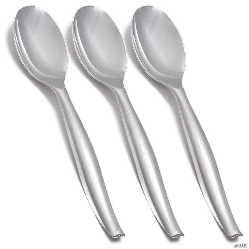 Kaya Collection Silver Disposable Plastic Serving Spoons (150 Spoons) | USA Decoration®