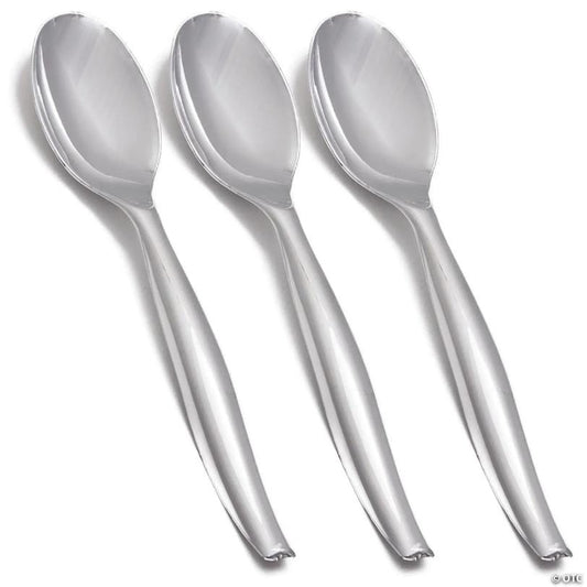 Kaya Collection Silver Disposable Plastic Serving Spoons (150 Spoons) | USA Decoration®