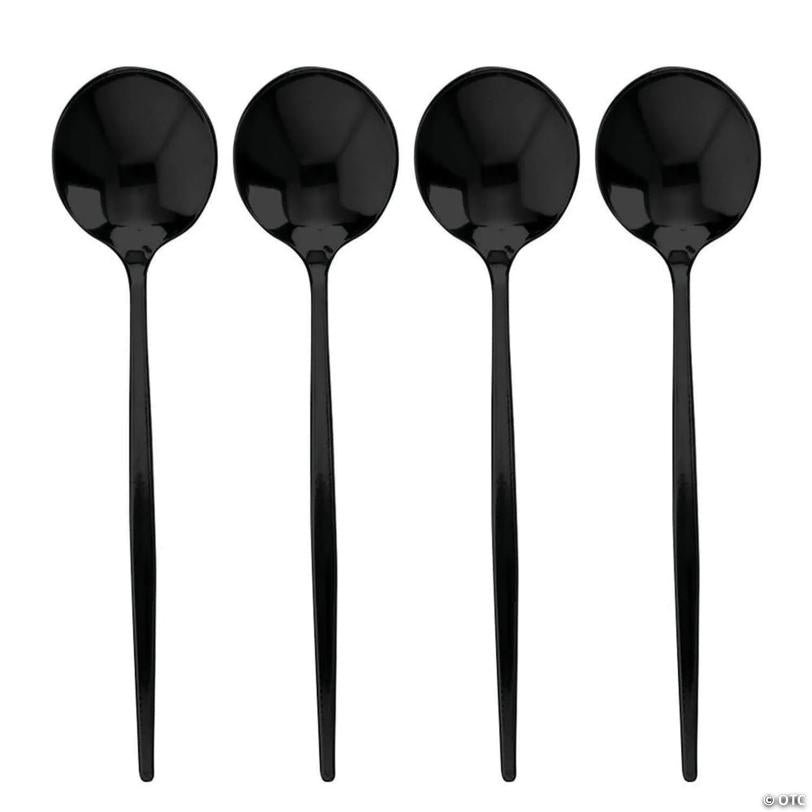 Kaya Collection Solid Black Moderno Disposable Plastic Dinner Spoons (480 Spoons) | USA Decoration®