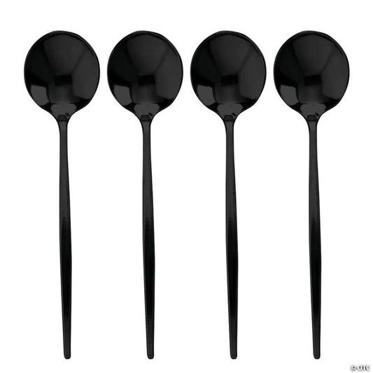 Kaya Collection Solid Black Moderno Disposable Plastic Dinner Spoons (480 Spoons) | USA Decoration®