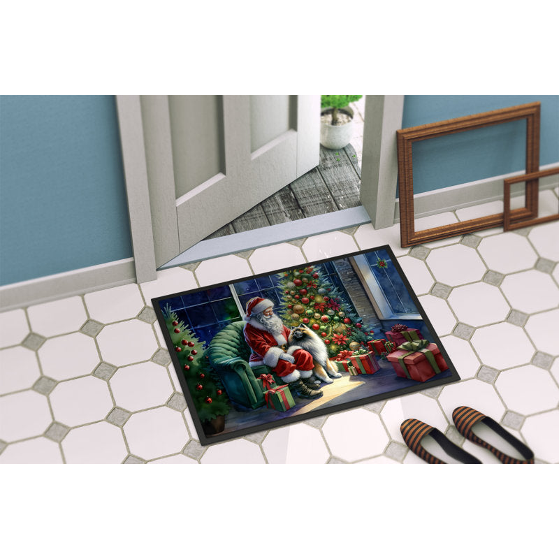 Keeshond and Santa Claus Doormat