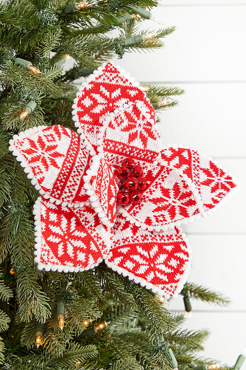 22" Red and White Knit Poinsettia Stem Artificial Christmas Floral Pick