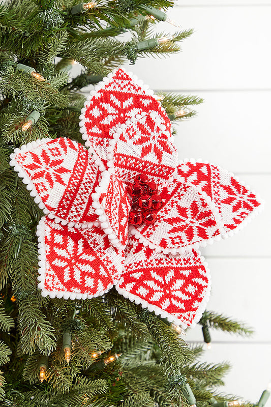 22" Red and White Knit Poinsettia Stem Artificial Christmas Floral Pick