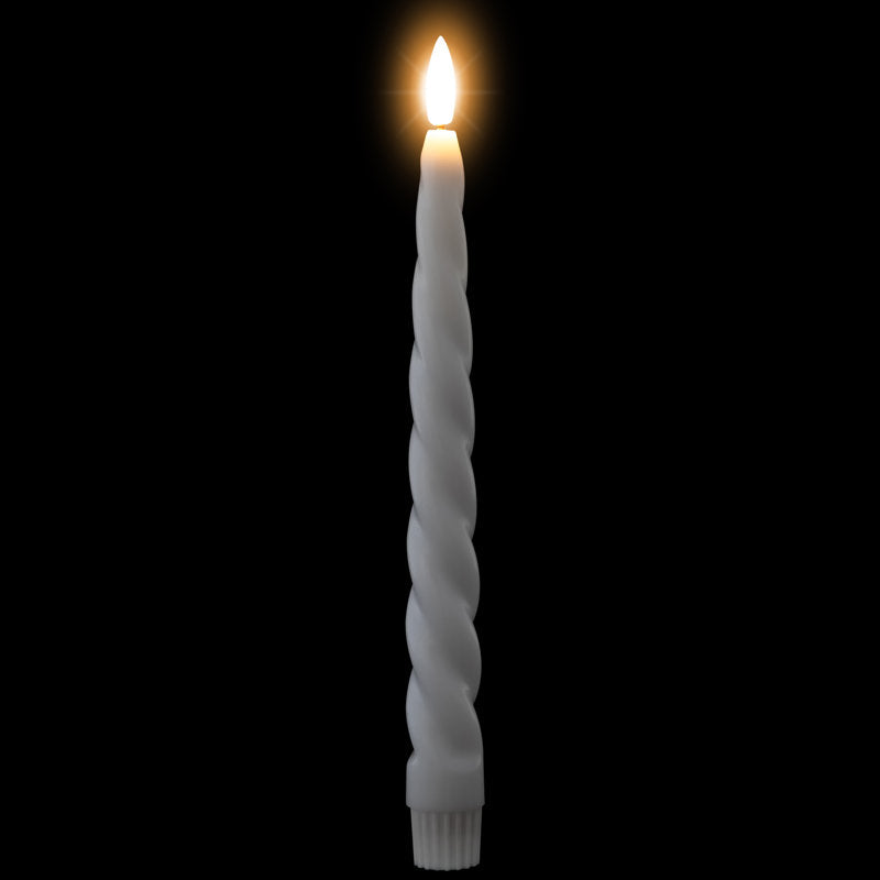 LED Flameless Flickering Taper Swirled Christmas Candles - 9.5" - White - Set Of 2