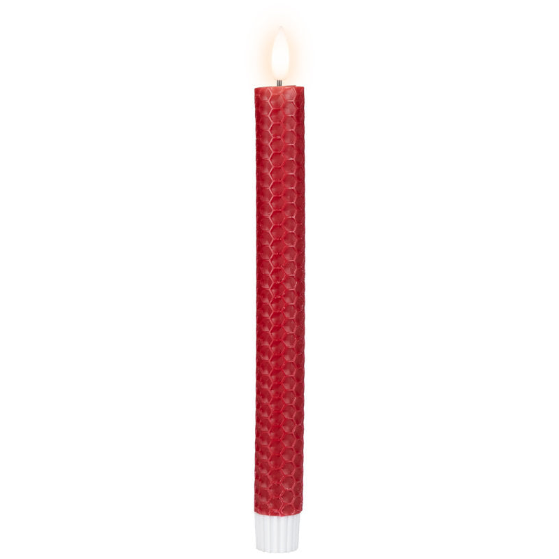 LED Flickering Flameless Taper Honeycomb Christmas Candles - 9.5" - Red - Set Of 2