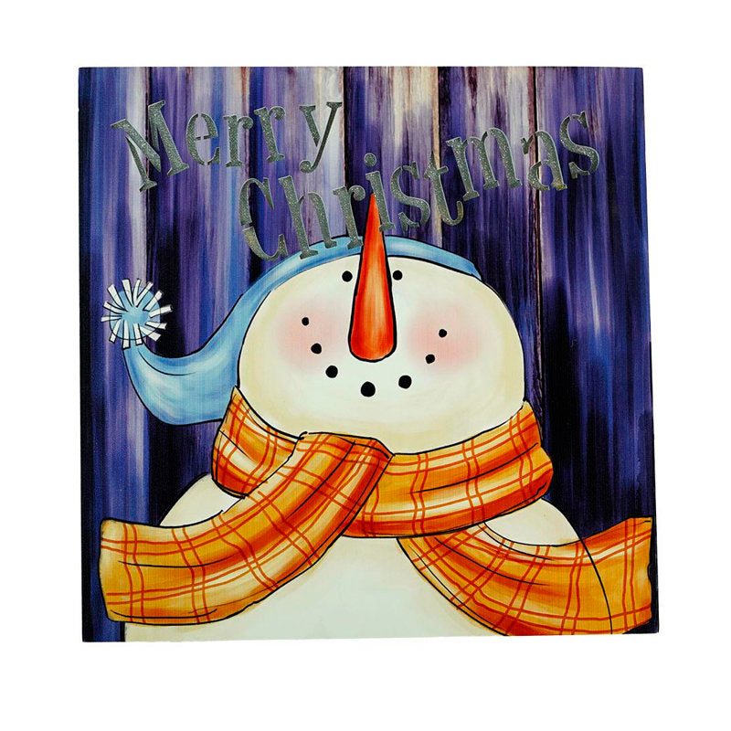 LED Lighted "Merry Christmas" Snowman Christmas Canvas Wall Art 11.75" x 11.75"