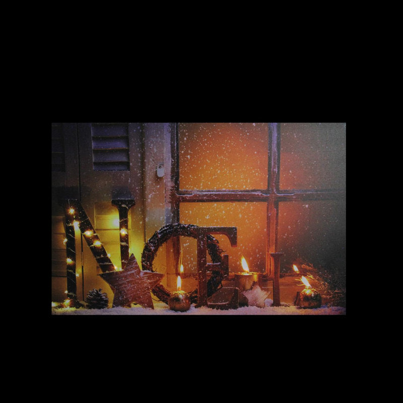 LED Lighted Noel and Flickering Candles Christmas Canvas Wall Art