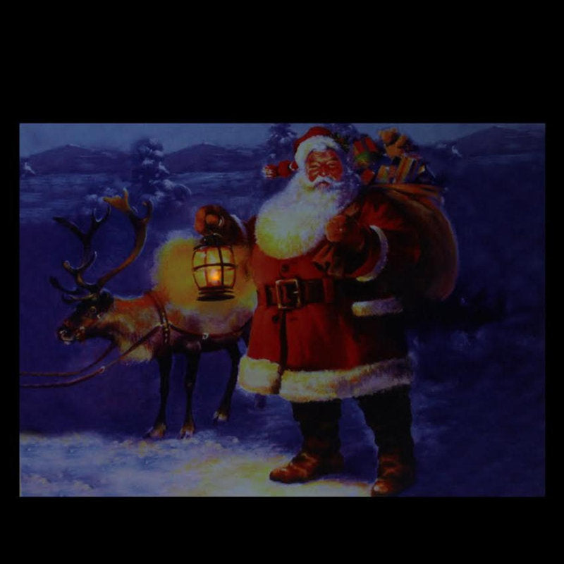 LED Lighted Santa Claus with Reindeer Christmas Canvas Wall Art 11.75" x 15.75"