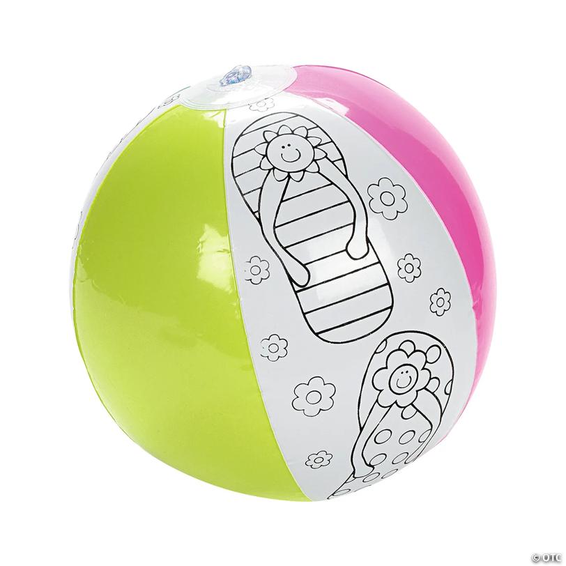 Large Inflatable 12" Color Your Own Flip Flop Vinyl Beach Balls – 12 Pc.