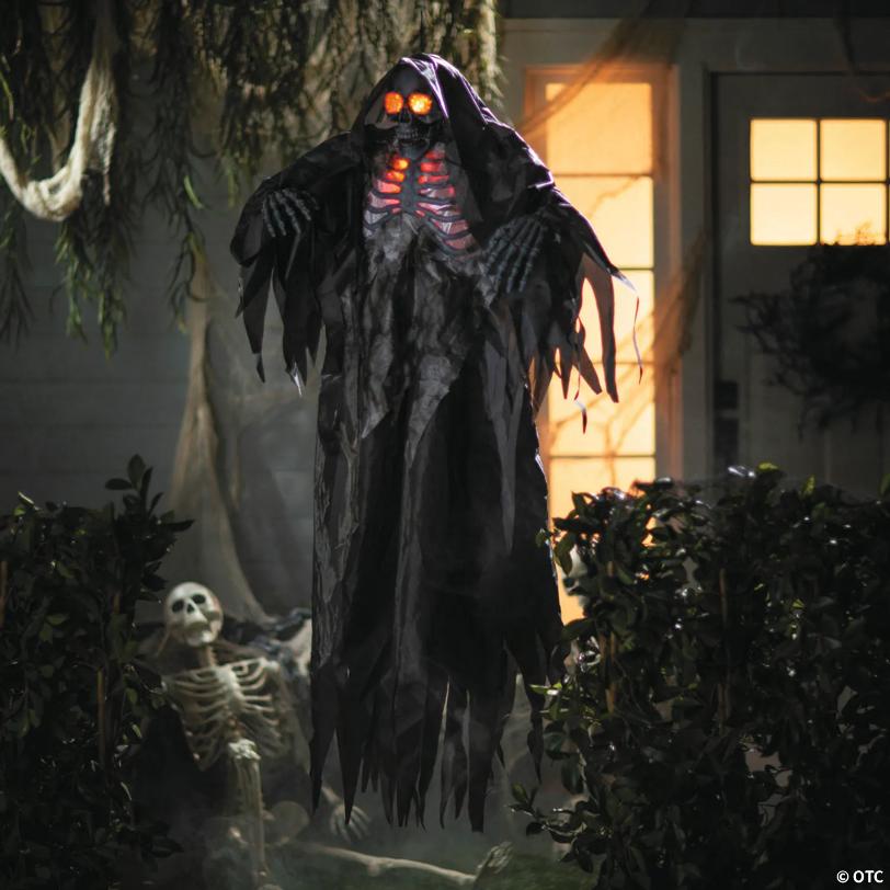 Light-Up Hanging Black & Gray Grim Reaper with Sound Halloween Decoration - 5 ft
