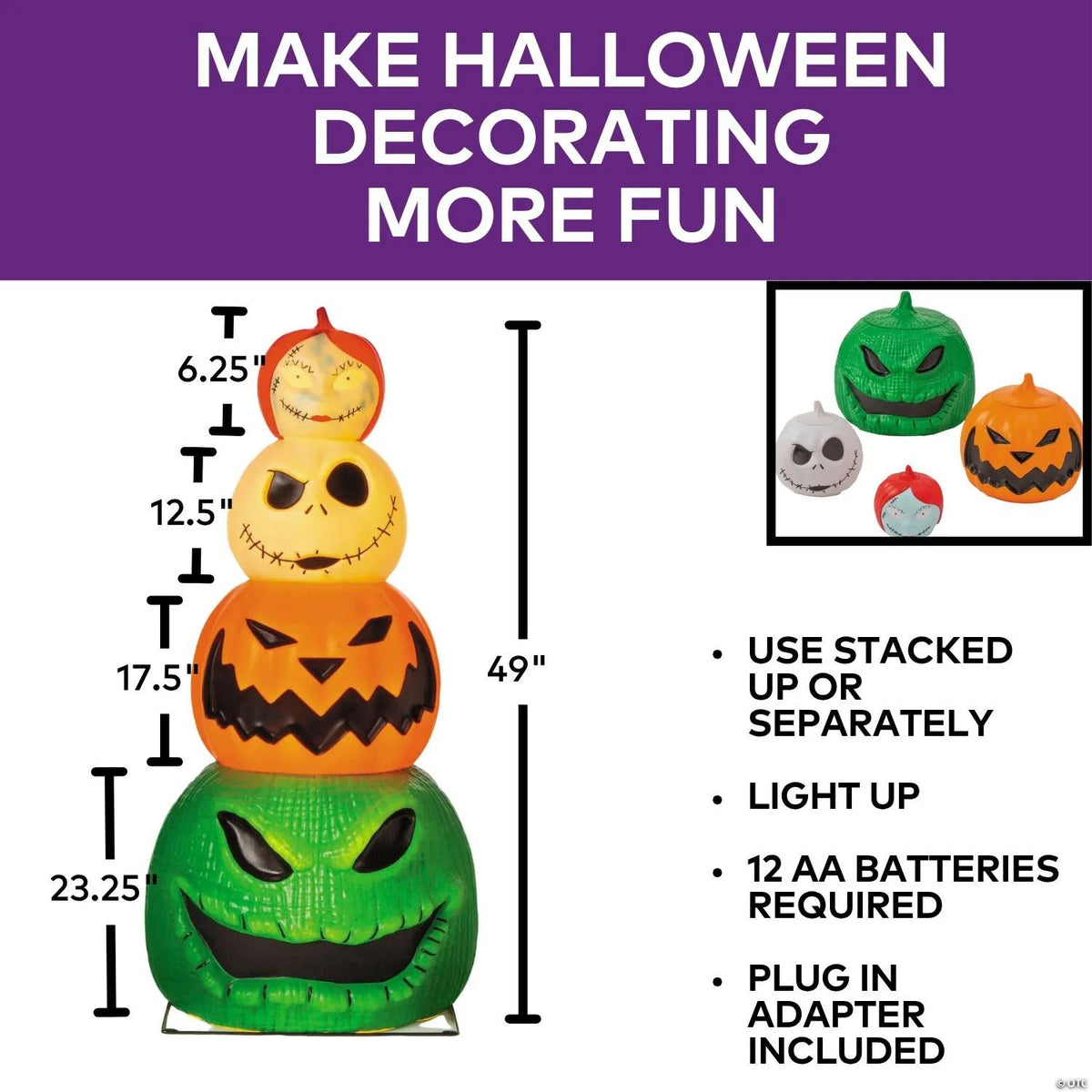 Light-Up The Nightmare Before Christmas™ Character Pumpkin Stack Halloween Decoration - 49