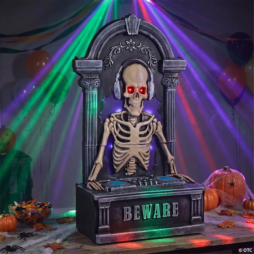 Light-Up Tombstone Skeleton DJ with Sound Halloween Decoration - 3 Ft.