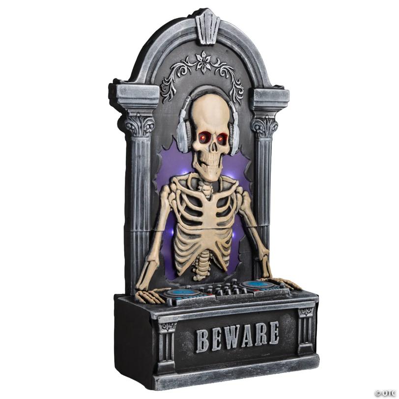 Light-Up Tombstone Skeleton DJ with Sound Halloween Decoration - 3 Ft.