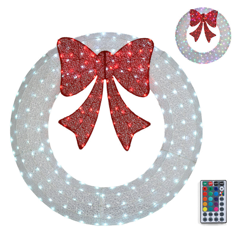 48" Pre-Lit Christmas Wreath hanging on a front door
