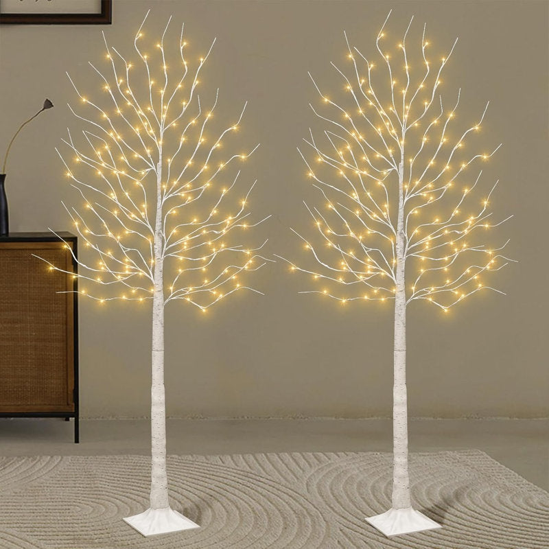 Lighted Birch Tree, 2 Pack 6 Feet 144 Warm White Lights, Prelit White Artificial Christmas Trees For Indoor Outdoor Decor Garden Wedding Party Bedroom Decoration