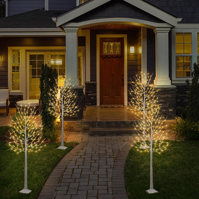 Lighted Birch Tree, 2 Pack 6 Feet 144 Warm White Lights, Prelit White Artificial Christmas Trees For Indoor Outdoor Decor Garden Wedding Party Bedroom Decoration