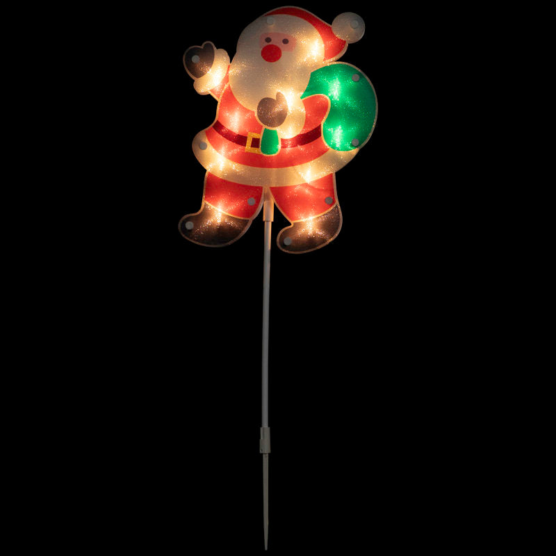 Lighted Holographic Santa Claus Christmas Pathway Markers 25"