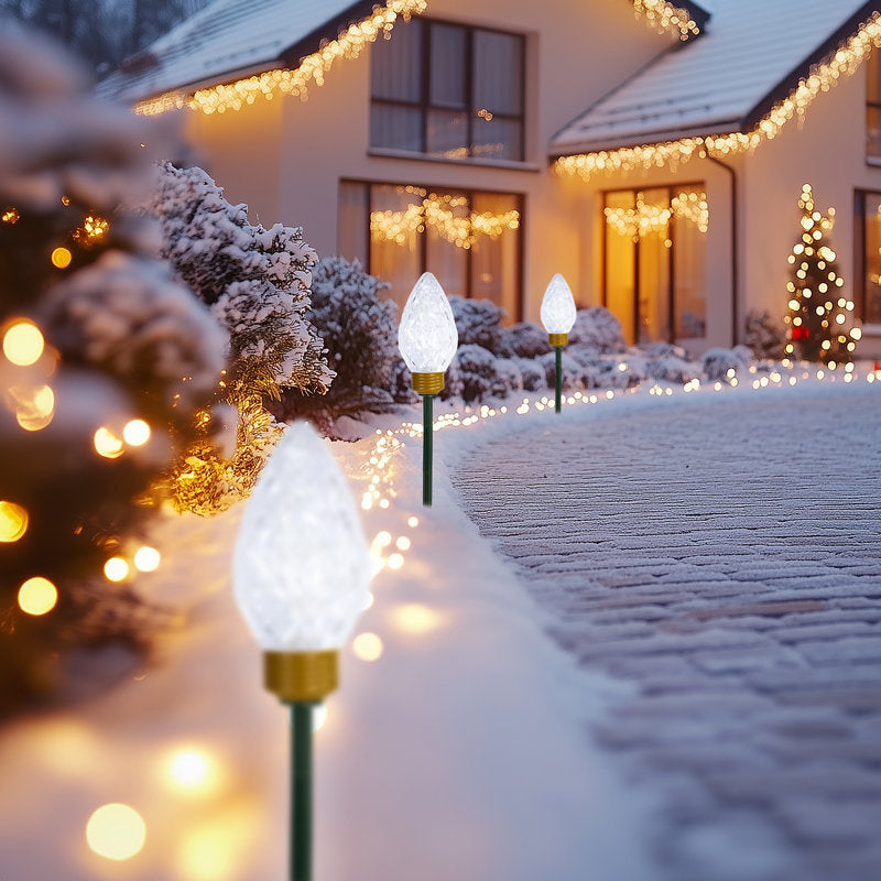 Lighted LED C9 Bulb Christmas Pathway Marker Lawn Stakes - Clear Lights