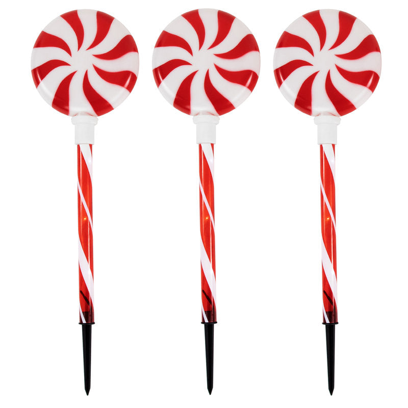 Lighted LED Peppermint Candy Christmas Pathway Markers 26"