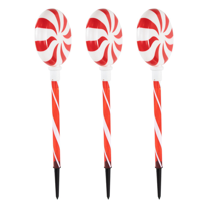 Lighted LED Peppermint Candy Christmas Pathway Markers 26"