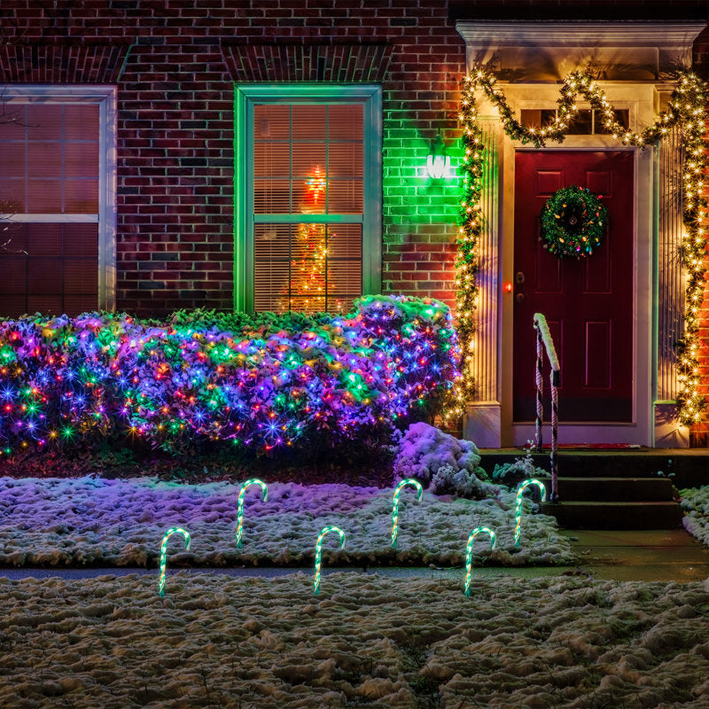 Lighted Outdoor Candy Cane Christmas Pathway Markers - 13.5' - Green - Set Of 10