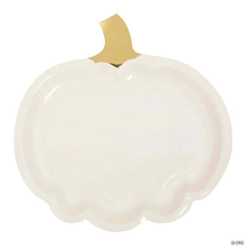 Lil’ Pumpkin White & Gold Paper Dinner Plates - 8 Ct.