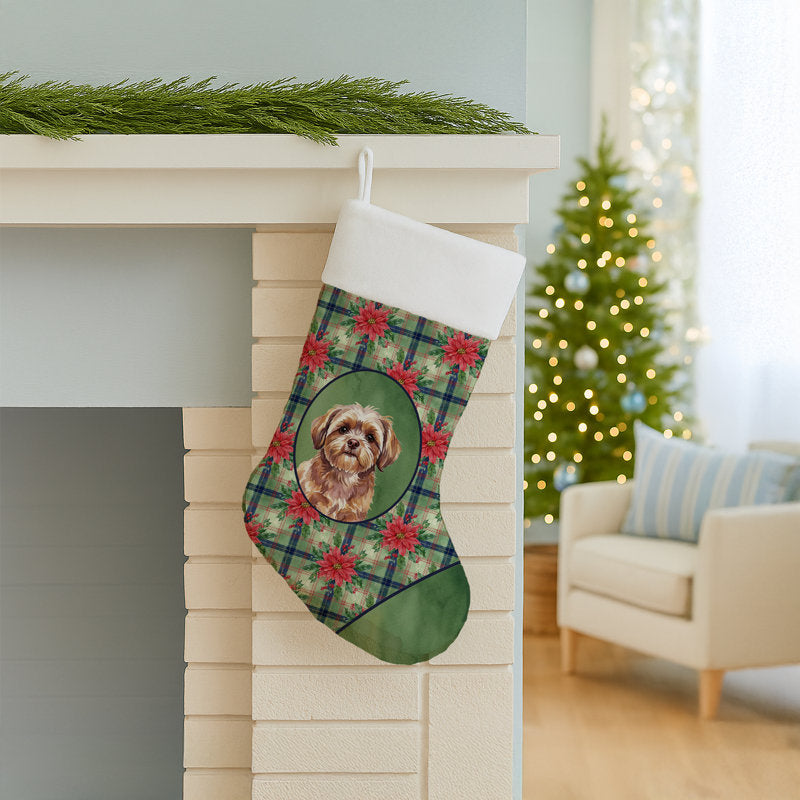 Liver Shih Tzu Christmas PoinsettIas Holiday Stocking