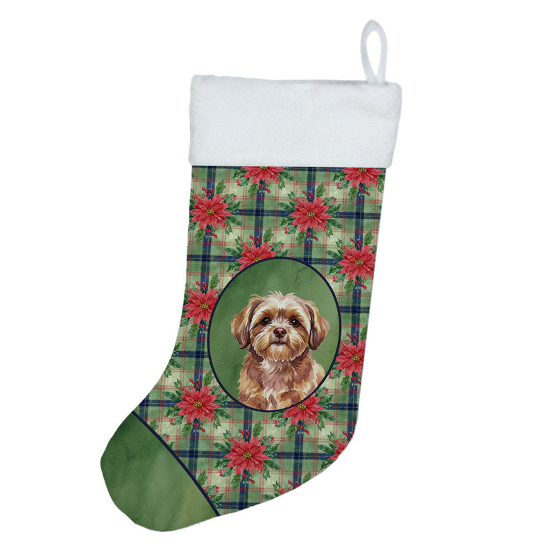 Liver Shih Tzu Christmas PoinsettIas Holiday Stocking