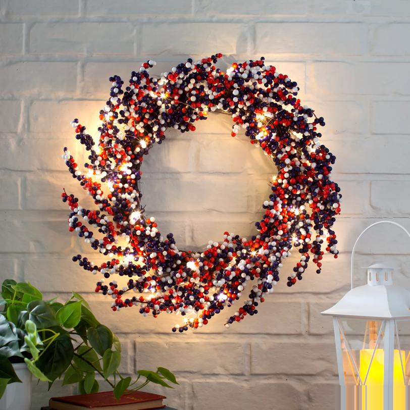 Light-Up Red White & Blue Patriotic Wreath