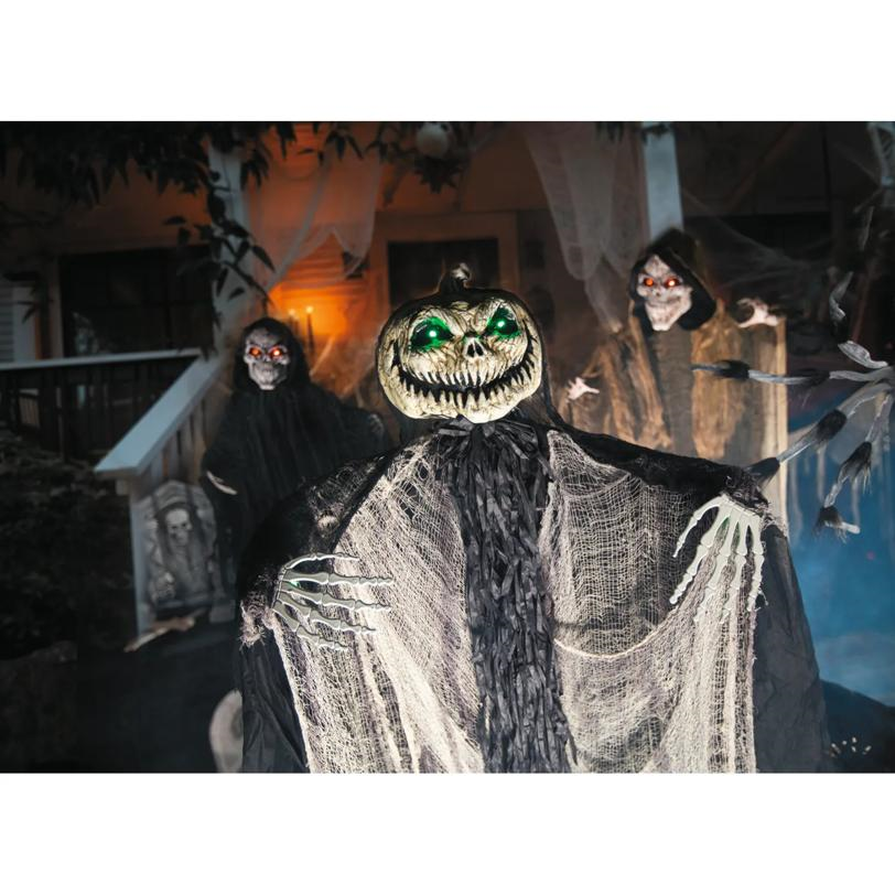 Green Light-Up Standing Pumpkin Man Halloween Decoration 66"