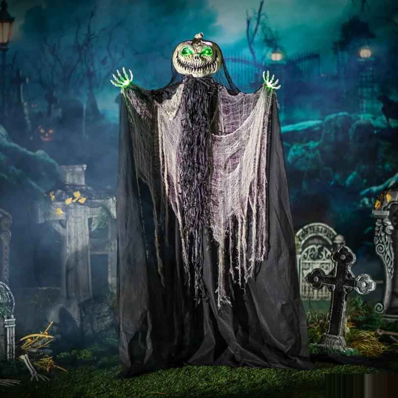 Green Light-Up Standing Pumpkin Man Halloween Decoration 66"