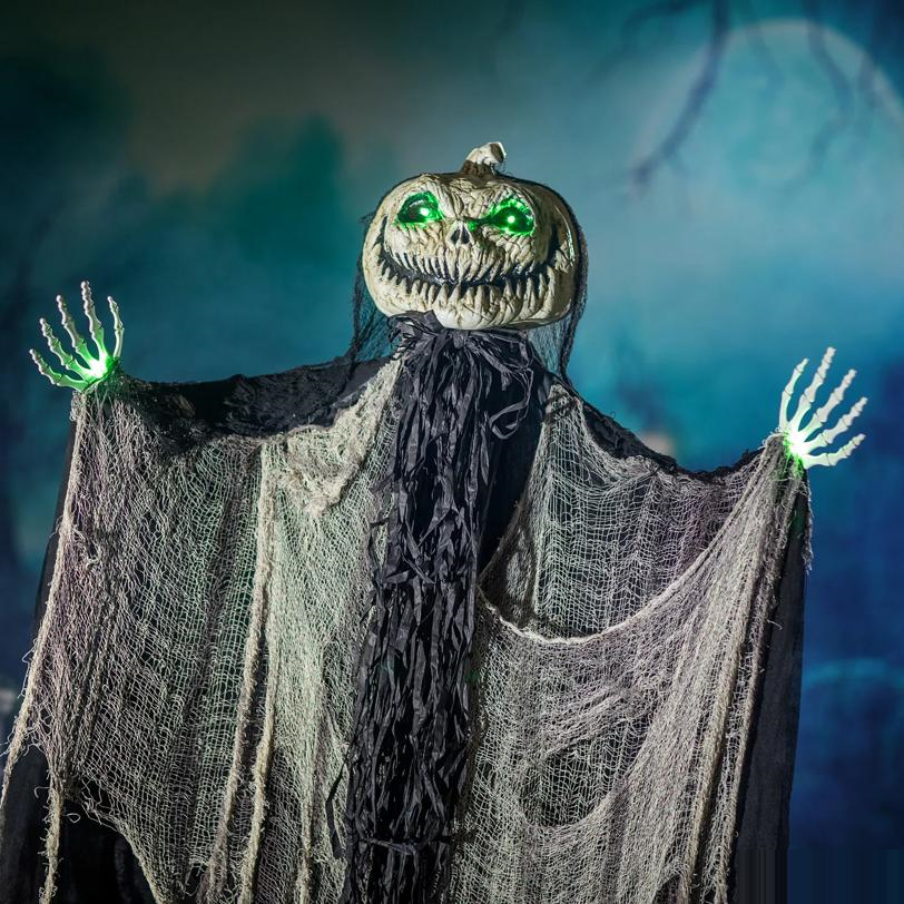 Green Light-Up Standing Pumpkin Man Halloween Decoration 66"