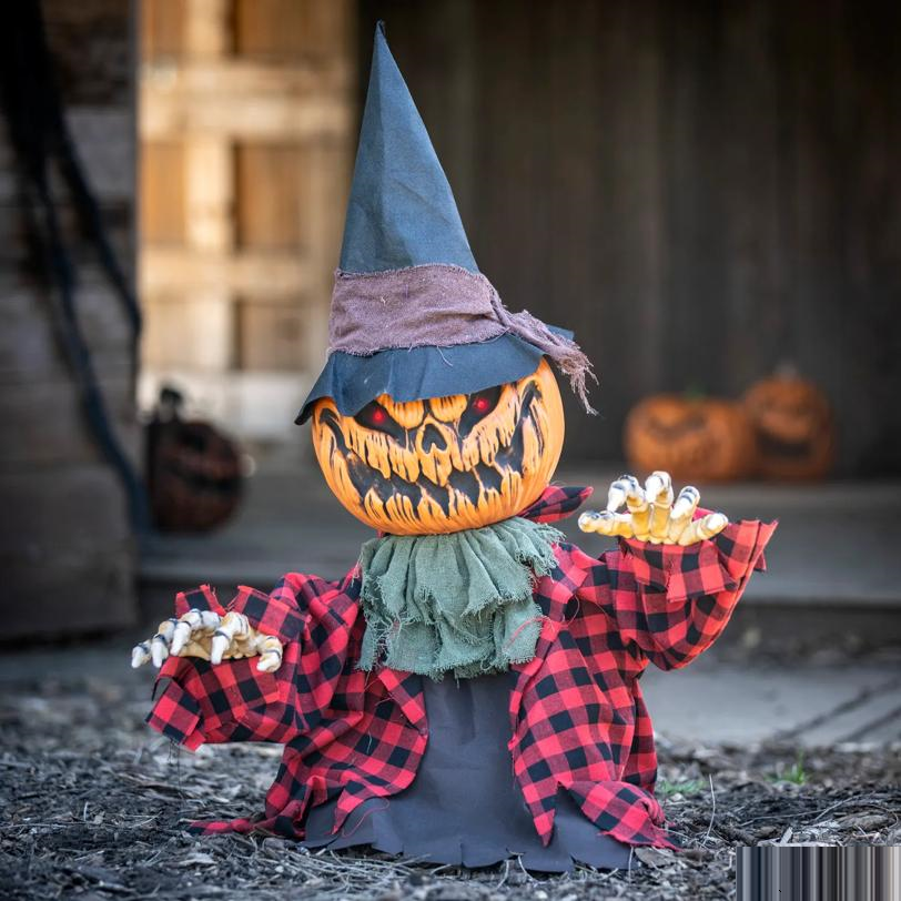 Groundbreaker Animated Orange Pumpkin Man Halloween Decoration, 2 Ft.