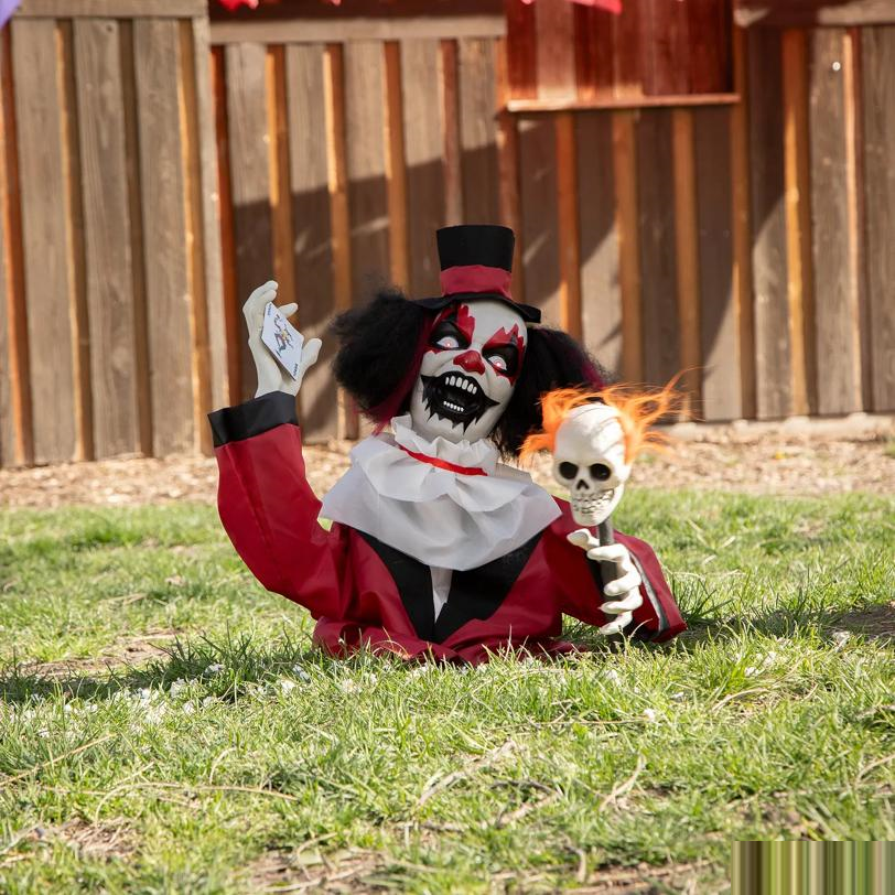 Groundbreaker Animated Black, Red & White Clown Halloween Decoration, 19 1/2"