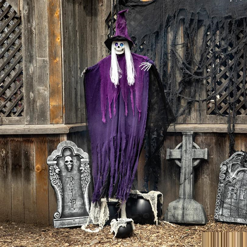 Light-Up Eyes Skeletal Witch Halloween Hanging Decoration 6 Ft.