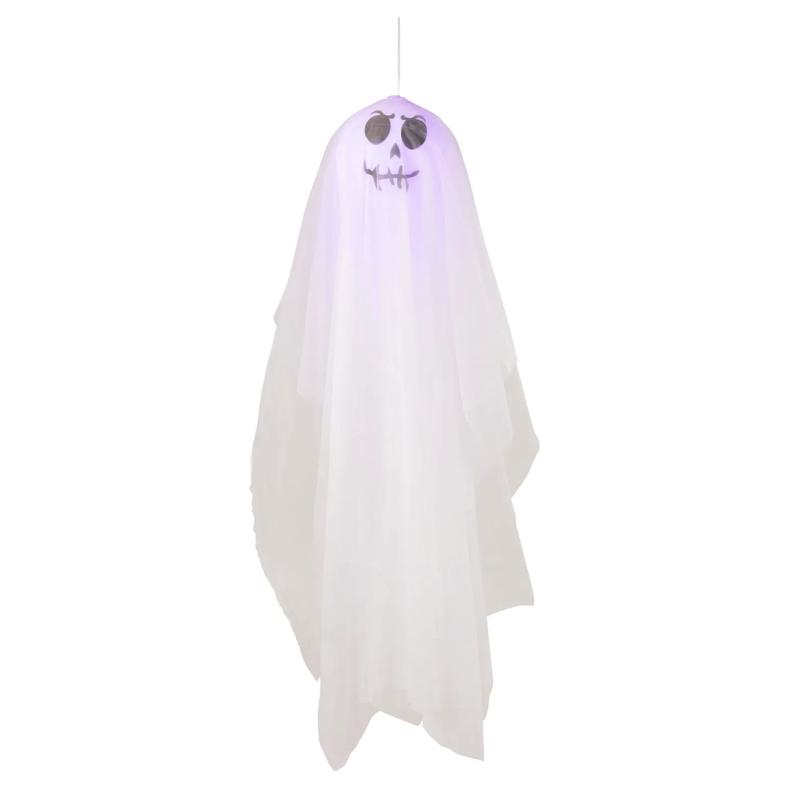 White Light-Up Smiling Ghost Hanging Halloween Decoration 64 3/4"